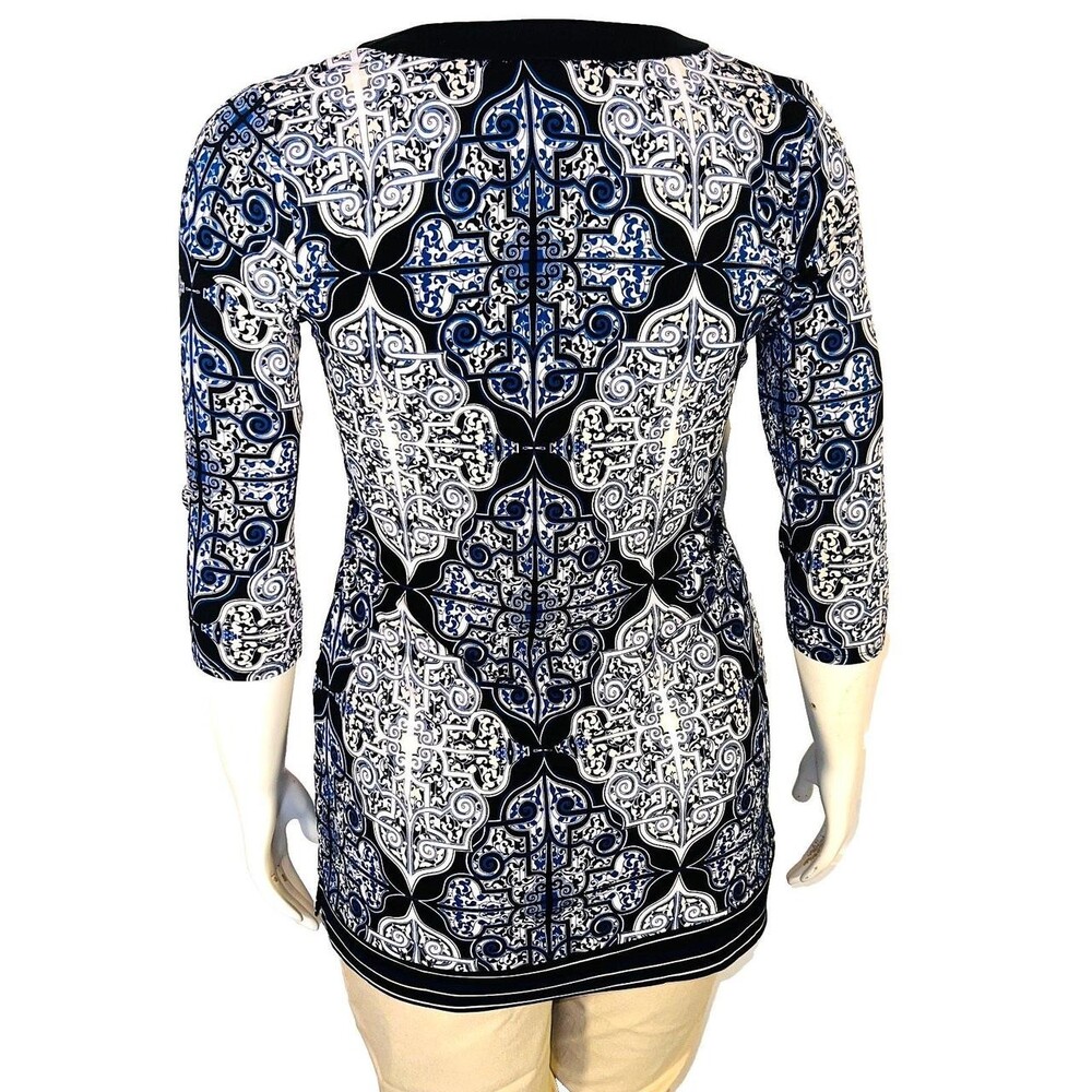 White House Black Market Women's Black and Blue Blouse - Picture 5 of 8